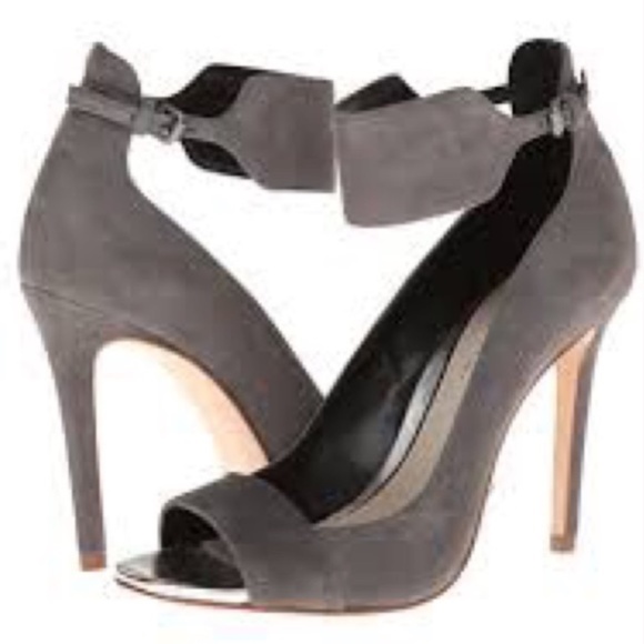 Elie Tahari Gray Suede Open Toe Pumps - Picture 3 of 9
